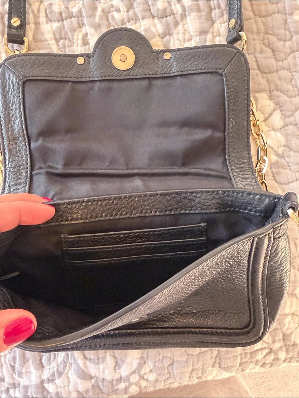 Tory Burch Black Leather shoulder/ crossbody bag with Gold Chain Detail